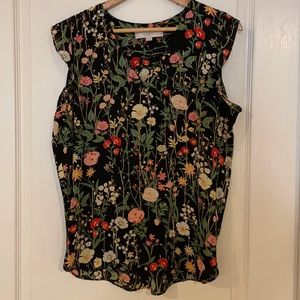 LOFT black floral crepe flutter blouse Petite L